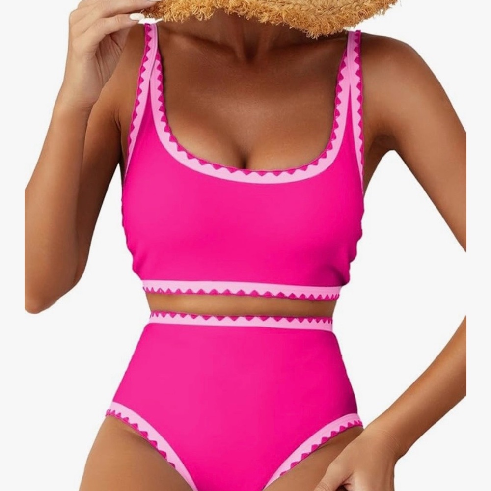 Bikini Piece High-Waist Pink Swim Set hot pink